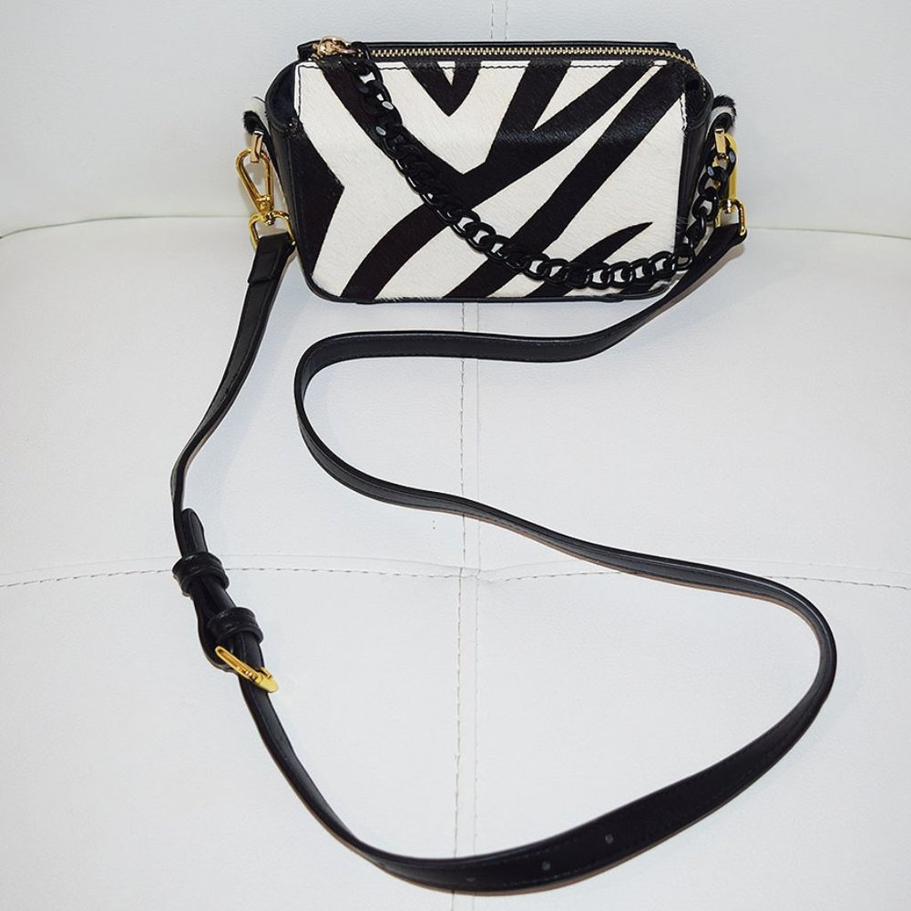NEW TOPSHOP BRODY BOXY CROSSBODY BAG IN BLACK MULTI PRINT CALF HAIR
